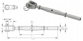 ASS Super-Mini-Wantenspanner mit Gabel und Terminal