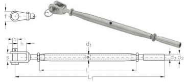 ASS Super-Mini-Wantenspanner mit Gabel und Terminal lange Ausführung