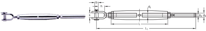 ASS Rigging screw, Maxi type with jaw and terminal welded