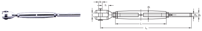 ASS Rigging screw, Maxi type with jaw and terminal machined